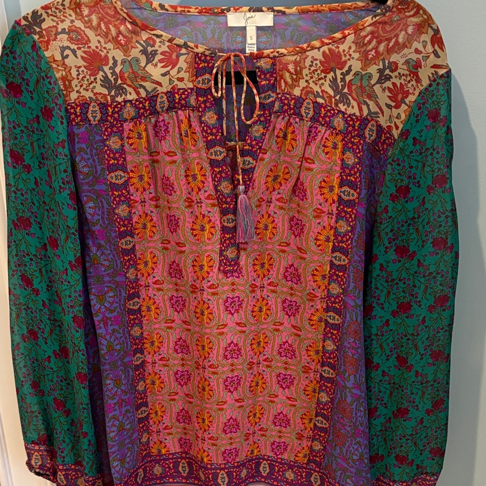 Joie Multicolor Floral sheer Blouse with Tie Neck
